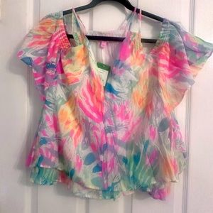 Lilly Pulitzer Colorful offshoulder blouse. NWT.